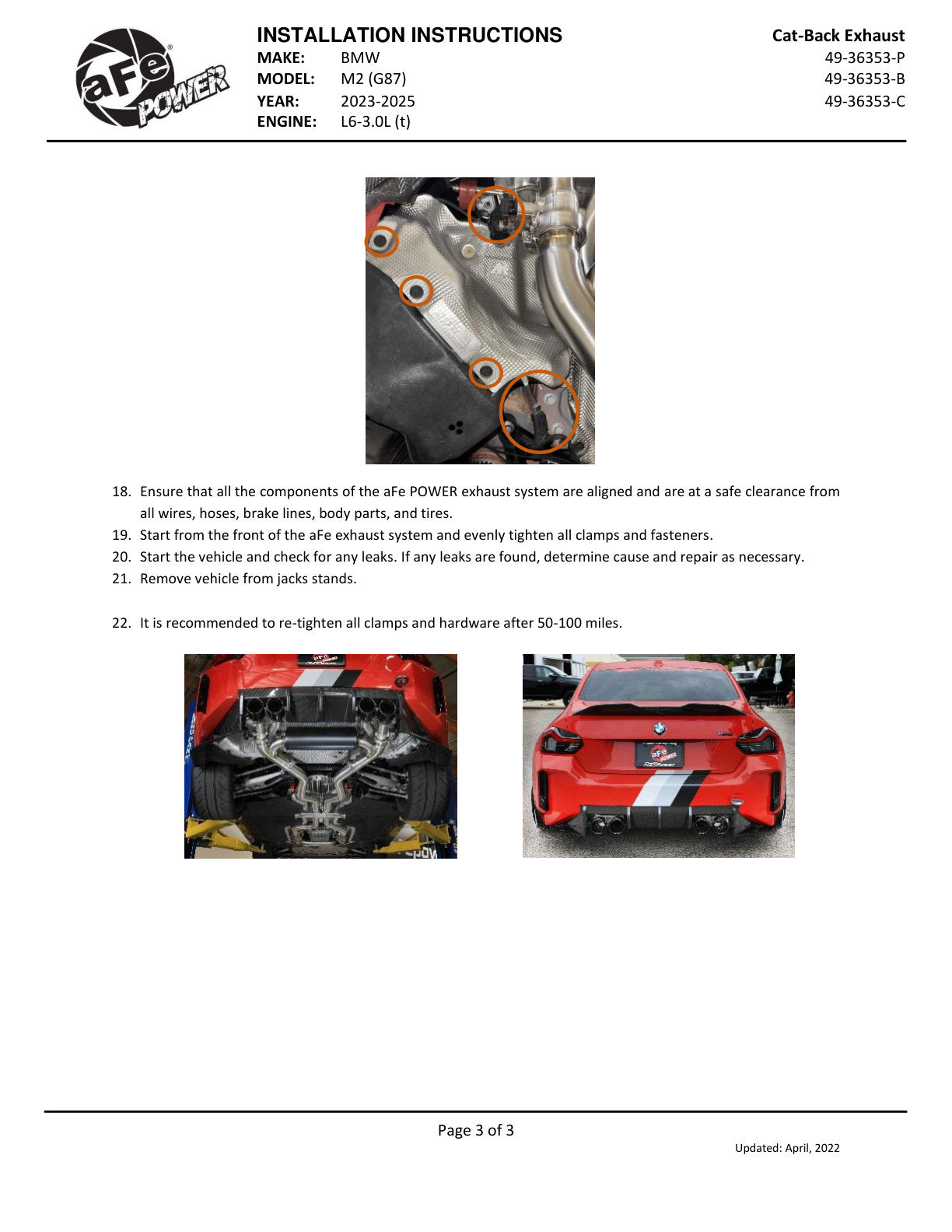 aFe MACH Force-Xp 3-2-1/2 IN SS Cat-Back Exhaust | BMW M2 G87 (23-25) (49-36353-C)