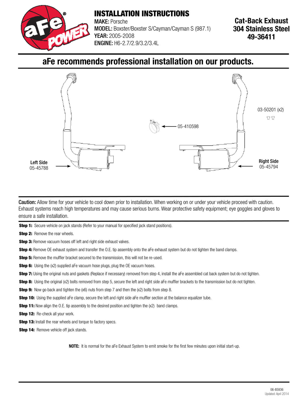 aFe 2in to 2-1/2in Stainless Steel Cat-Back Exhaust System | Porsche Boxster S (05-08) (49-36411)