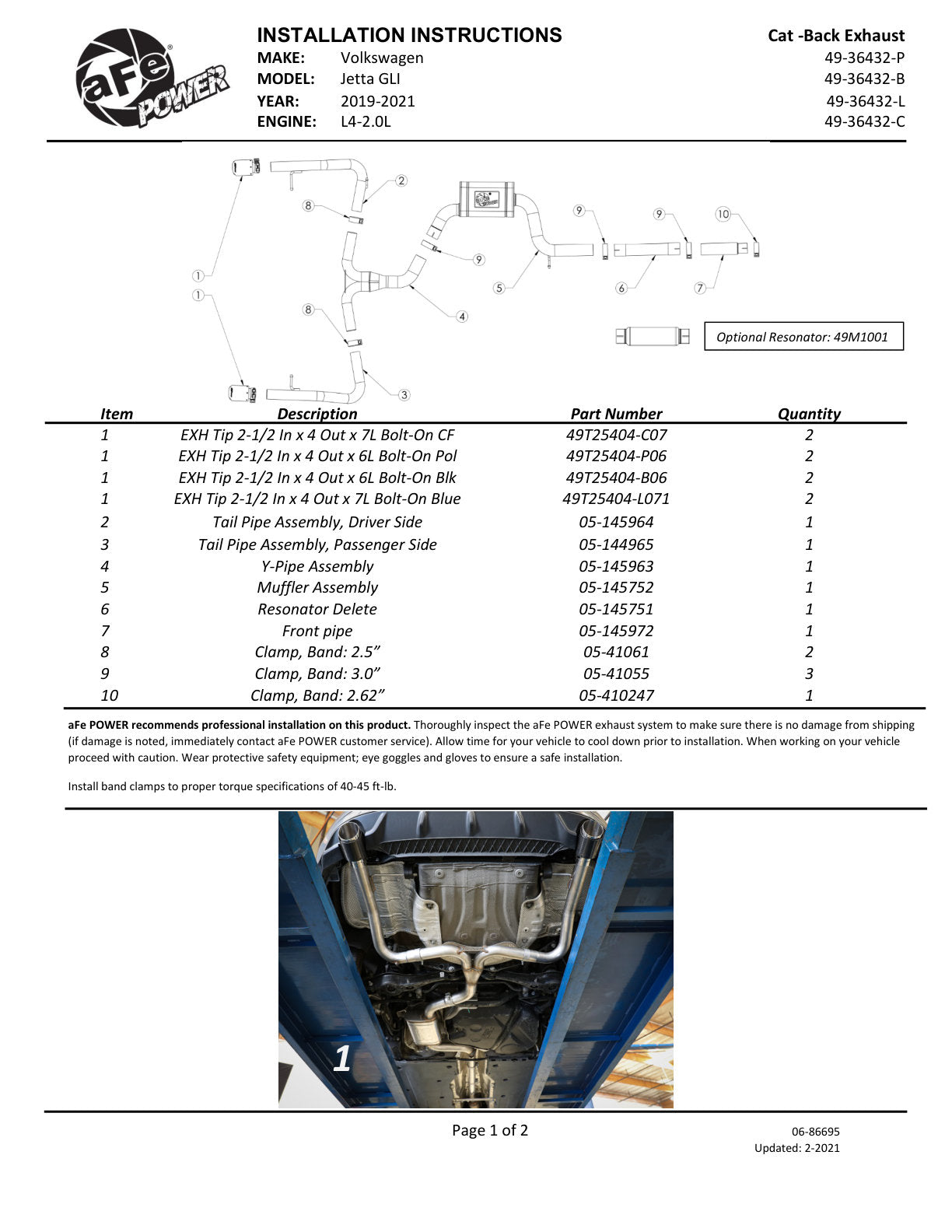 aFe MACH Force-Xp 3in to 2.5in SS Cat-Back Exhaust VW Jetta GLI (19-21) (49-36432-P)