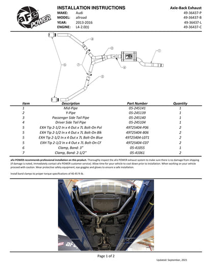 aFe MACH Force-Xp 3in to 2.5in SS Axle-Back Exhaust | Audi Allroad (13-16) (49-36437-C)