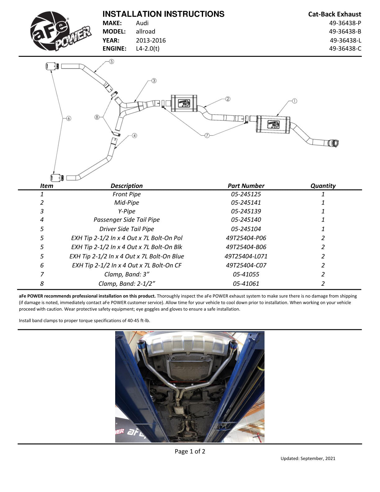 aFe MACH Force-Xp 3in to 2.5in SS Cat-Back Exhaust w/ Black Tip | Audi Allroad (13-16) (49-36438-B)