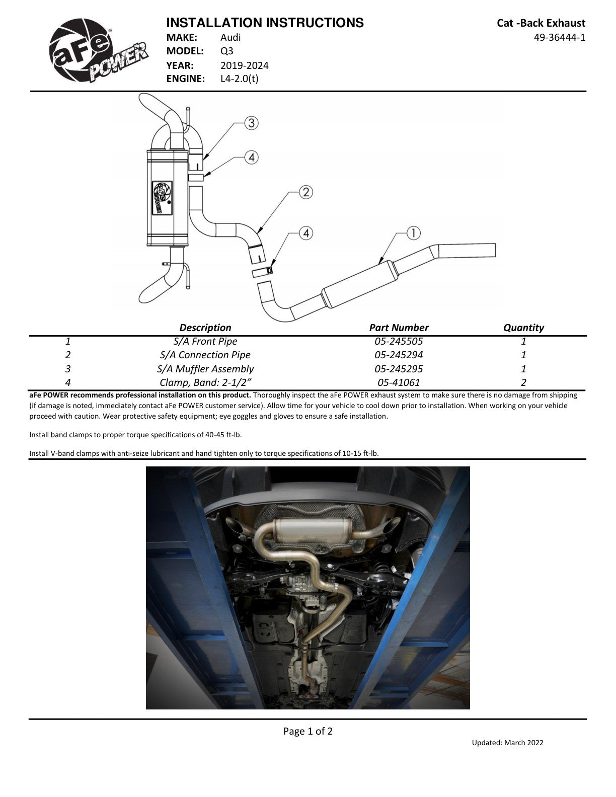 aFe 2.5in Stainless Steel MACH Force-XP Cat-Back Exhaust System | Audi Q3 (19-24) (49-36444-1)