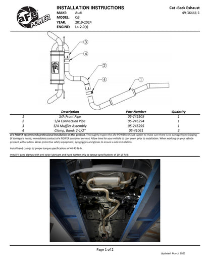 aFe 2.5in Stainless Steel MACH Force-XP Cat-Back Exhaust System | Audi Q3 (19-24) (49-36444-1)