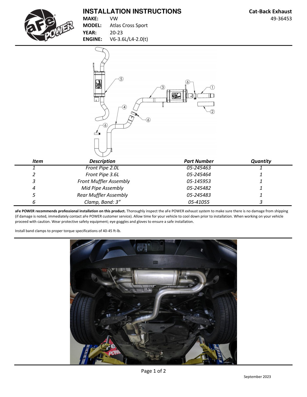 aFe MACH Force-Xp 3in to 2-1/2in SS Hi-Tuck Cat-Back | VW Atlas Cross Sport L4/V6 (20-24) (49-36453)