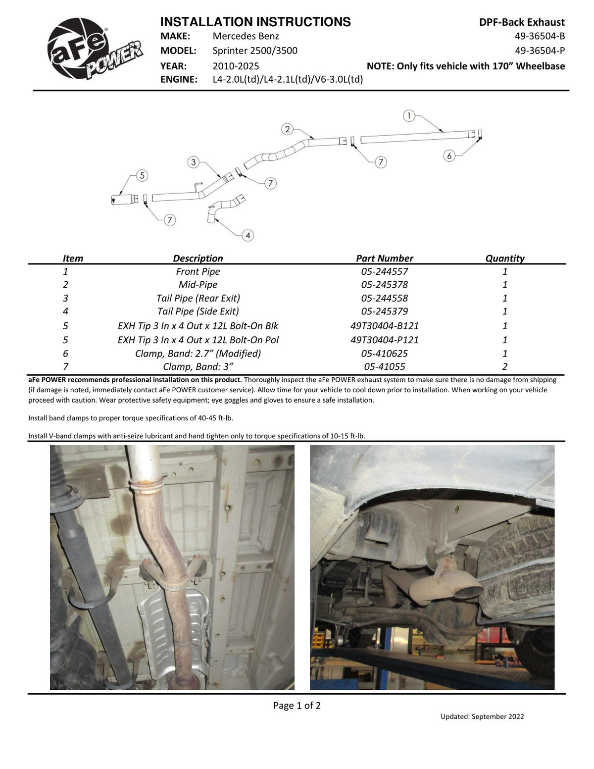 aFe Vulcan 3in SS DPF-Back Exhaust | MB Sprinter 06-18 (W906) (49-36504-B)