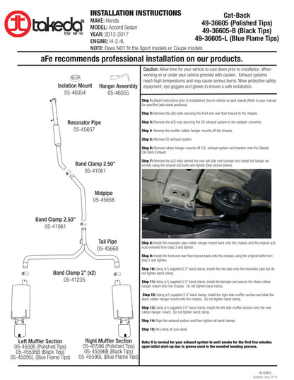 aFe Takeda 2-1/2in to 1-3/4in SS Dual Cat-Back Exhaust | Honda Accord 13-17 2.4L (49-36605-B)
