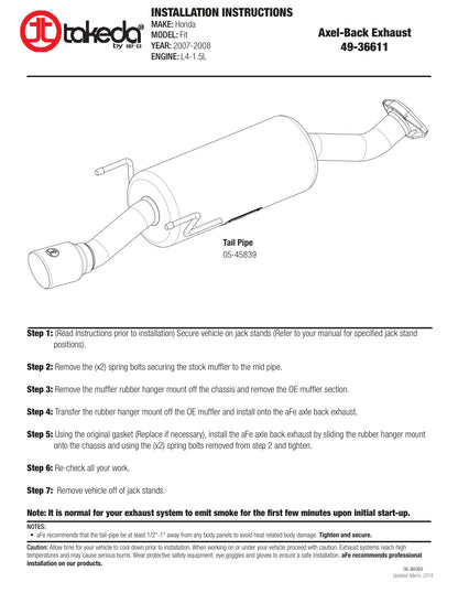 aFe 2in SS Axle-Back Exhaust | Honda Fit (07-08) (49-36611)