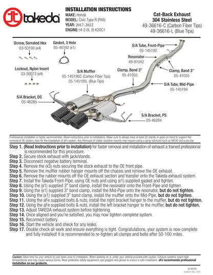 aFe Takeda 3in SS Cat-Back Exhaust | Honda Civic Type-R (17-20) (49-36616-C)