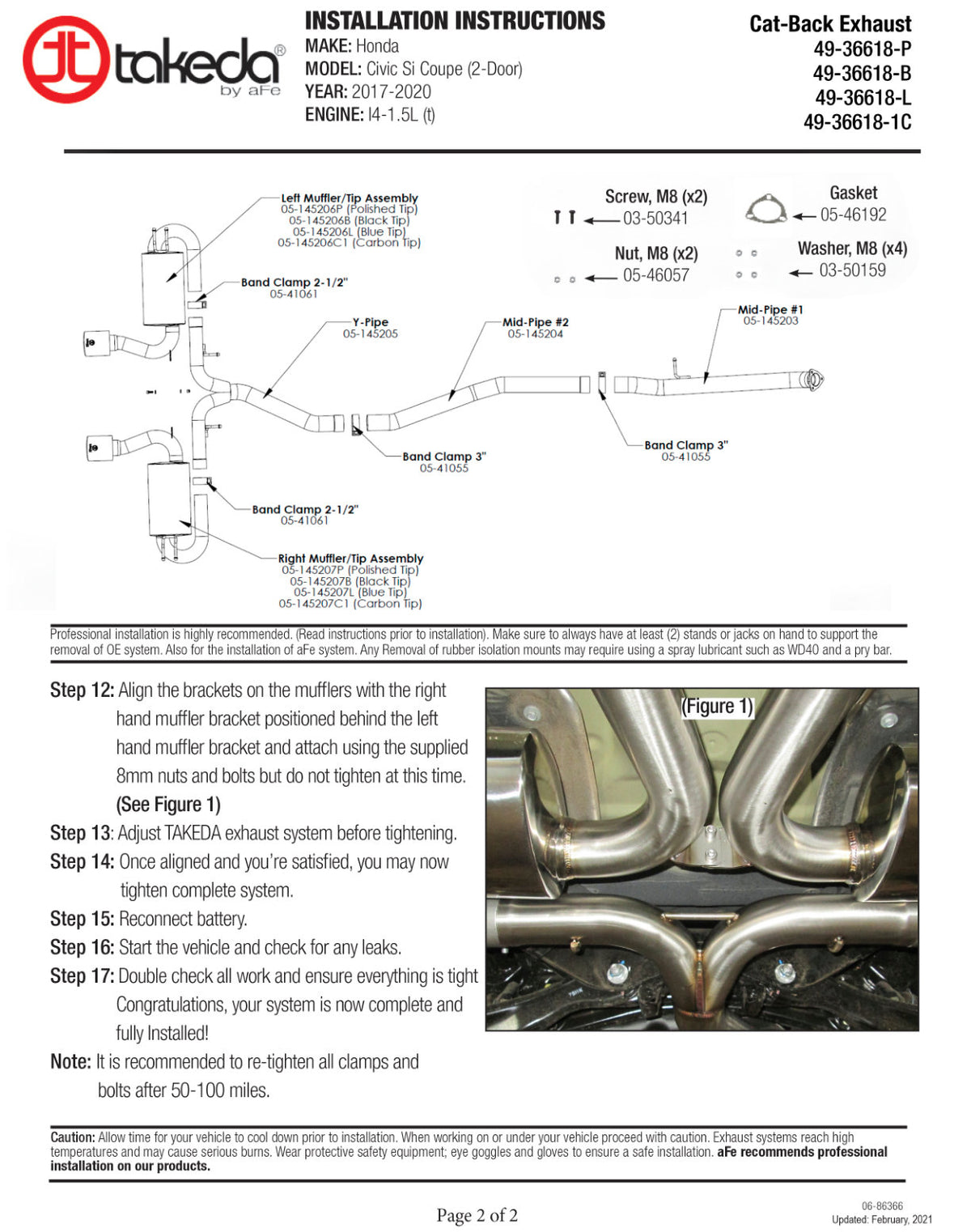 aFe Takeda 3in to 2.5in Cat-Back Exhaust | Honda Civic Si Coupe 17-21 (49-36618-L)