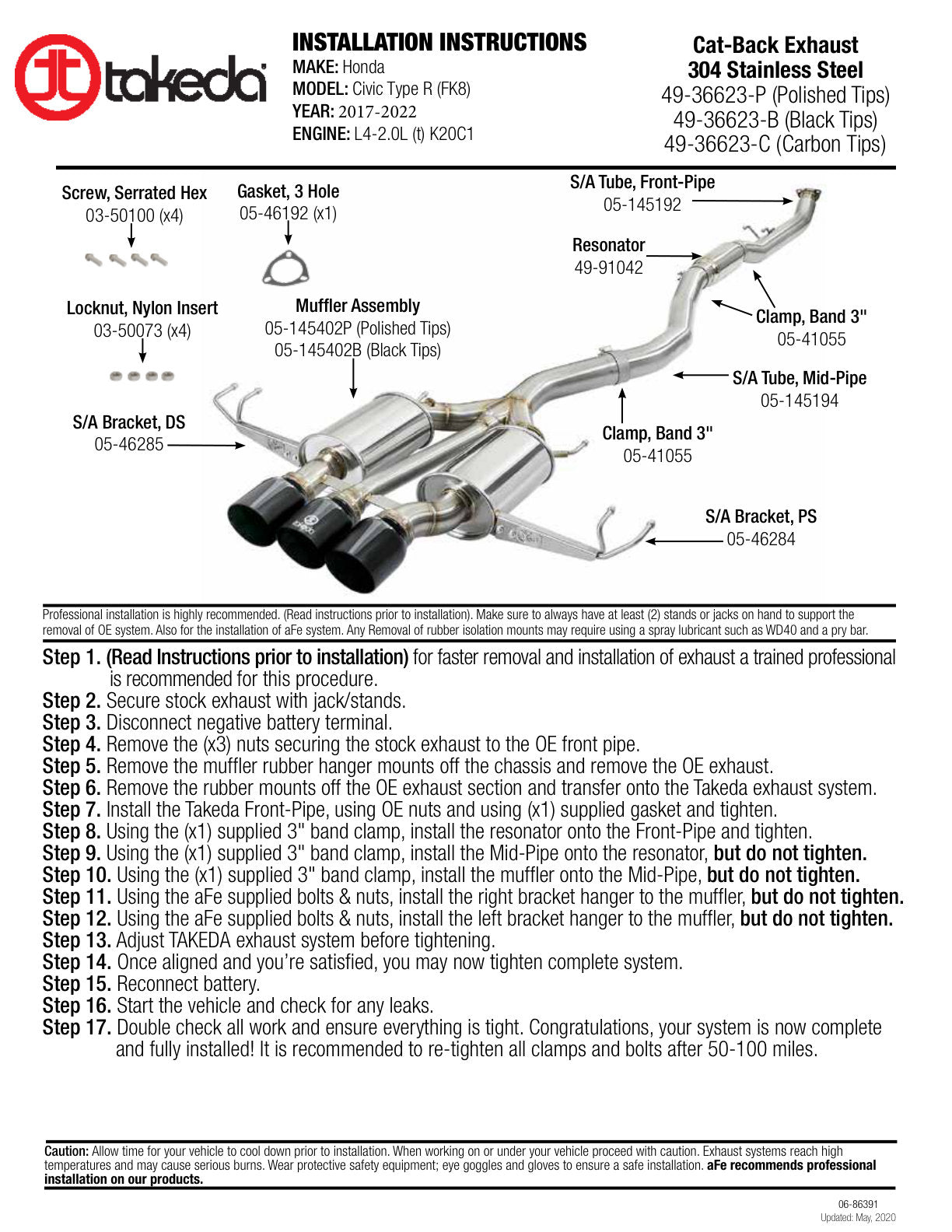 aFe Takeda 3" SS Cat-Back Exhaust | Honda Civic Type-R (17-21) (49-36623-B)