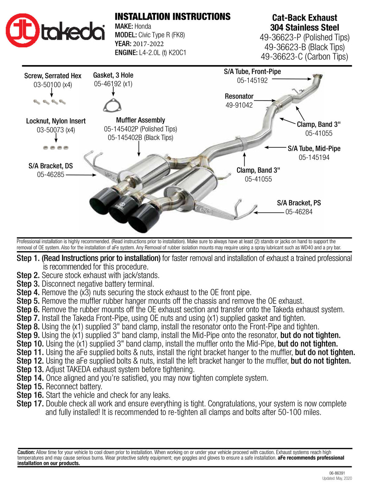 aFe Takeda 3" SS Cat-Back Exhaust | Honda Civic Type-R (17-21) (49-36623-B)