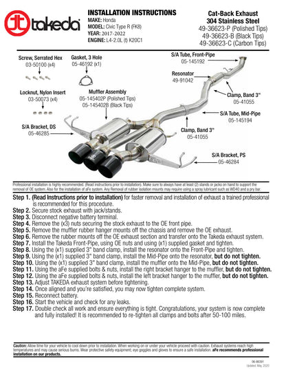 aFe Takeda 3" SS Cat-Back Exhaust | Honda Civic Type-R (17-21) (49-36623-B)