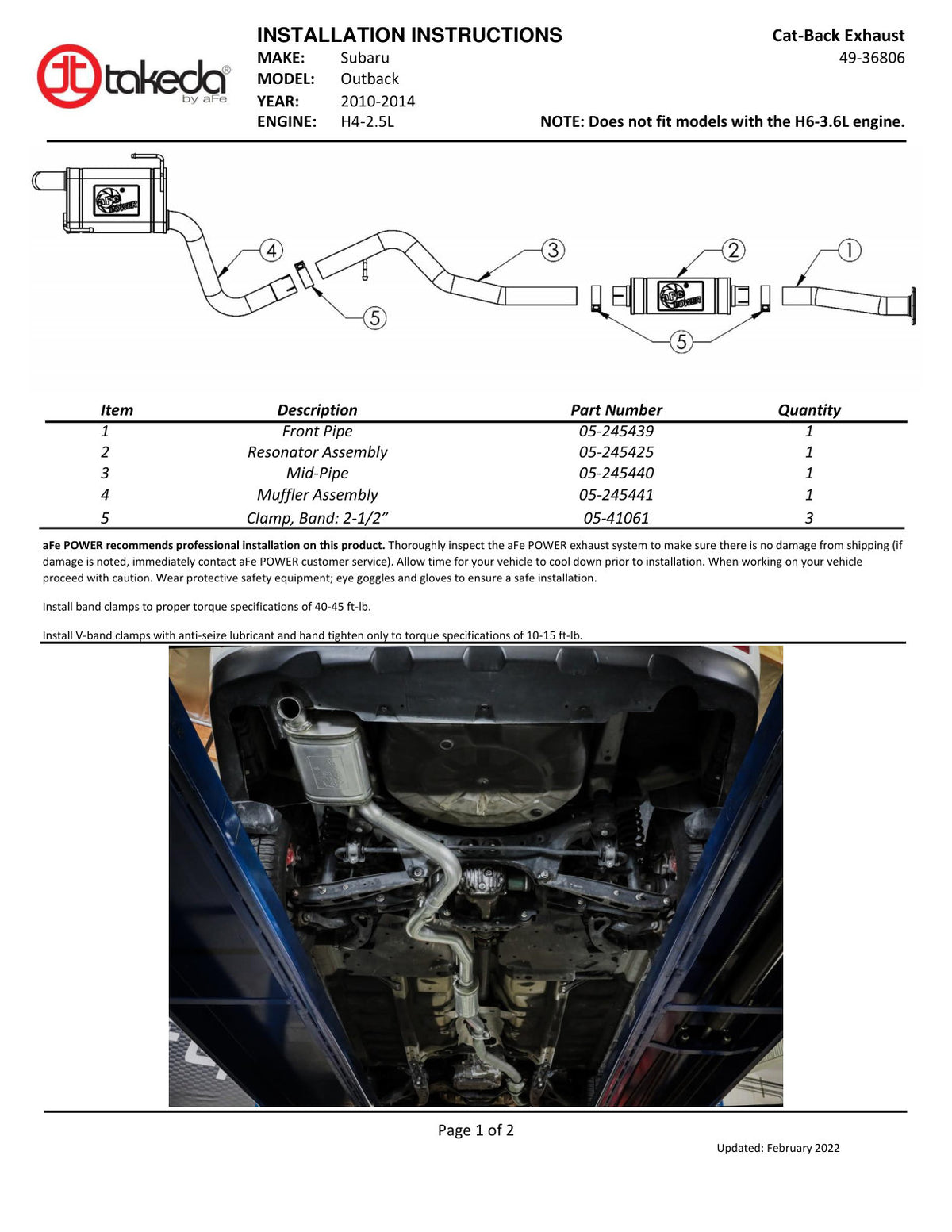 aFe Takeda 2.25-2.5in SS Cat-Back Exhaust | Subaru Outback (10-14) (49-36806)