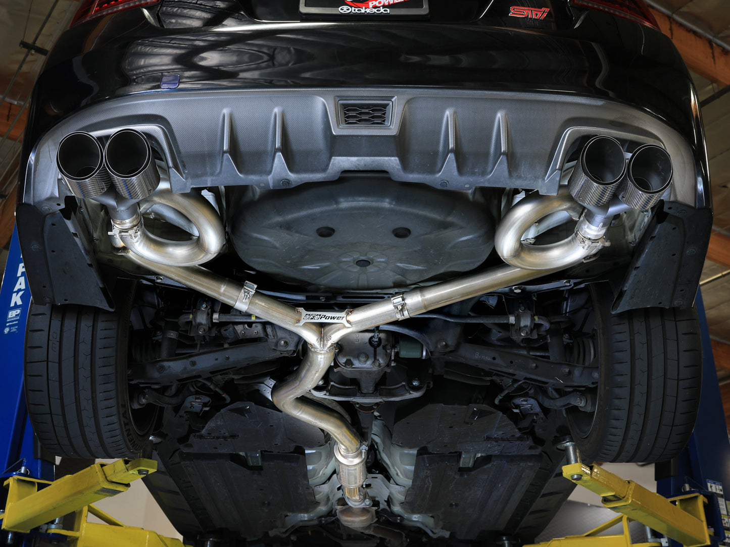 aFe 3in to 2-1/2in Stainless Cat-Back Exhaust with Carbon Fiber Tips | Subaru WRX / WRX STI (15-21) (49-36810-C)