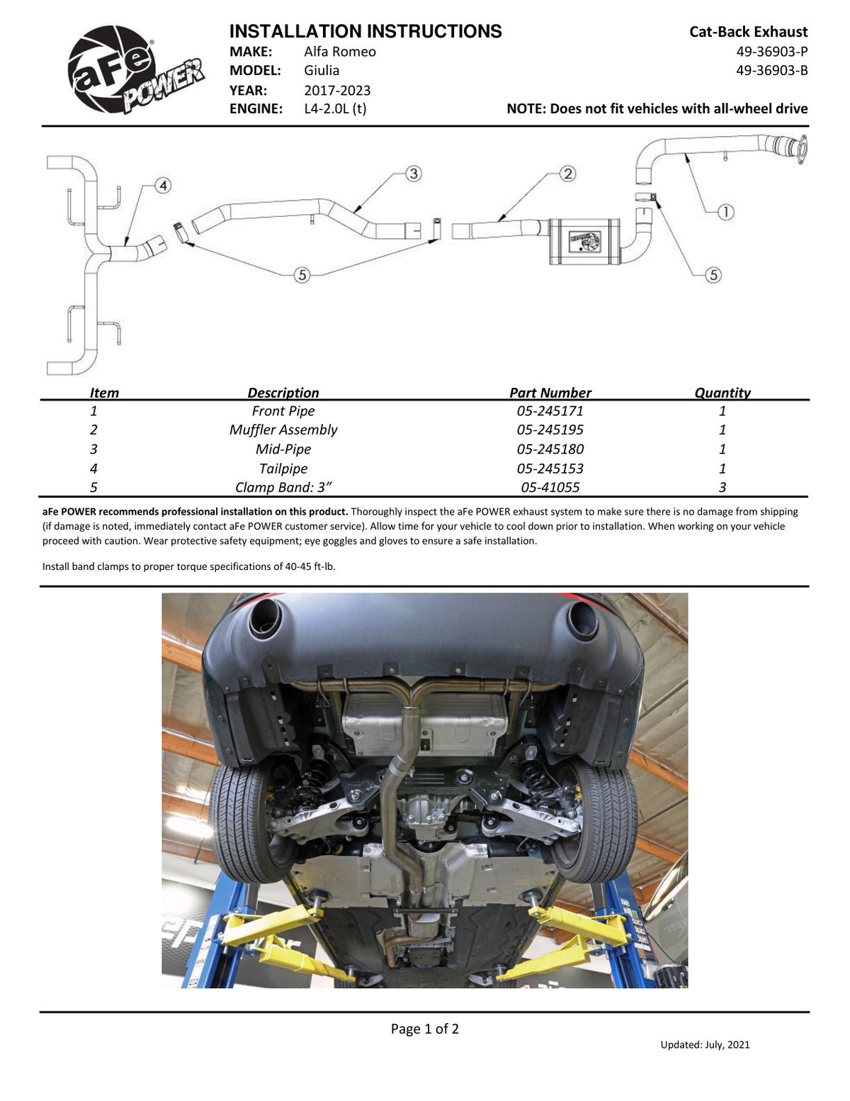 aFe MACH Force-Xp 2in to 2-1/2in SS Cat-Back Exhaust | Alfa Romeo Giulia (17-22) (49-36903)