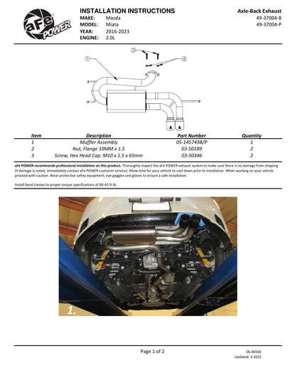 aFe Takeda 2.5in 304SS Axle-Back Exhaust w/ Black Tip | Mazda MX-5 Miata (16-21) (49-37004-B)