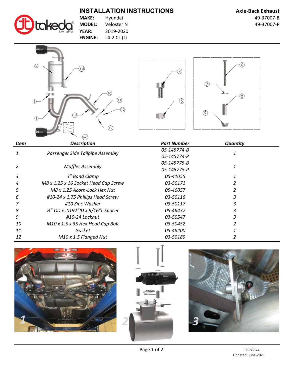 aFe Takeda 3in SS Axle-Back Exhaust w/ Black Tips | Hyundai Veloster N (19-20) (49-37007-B)