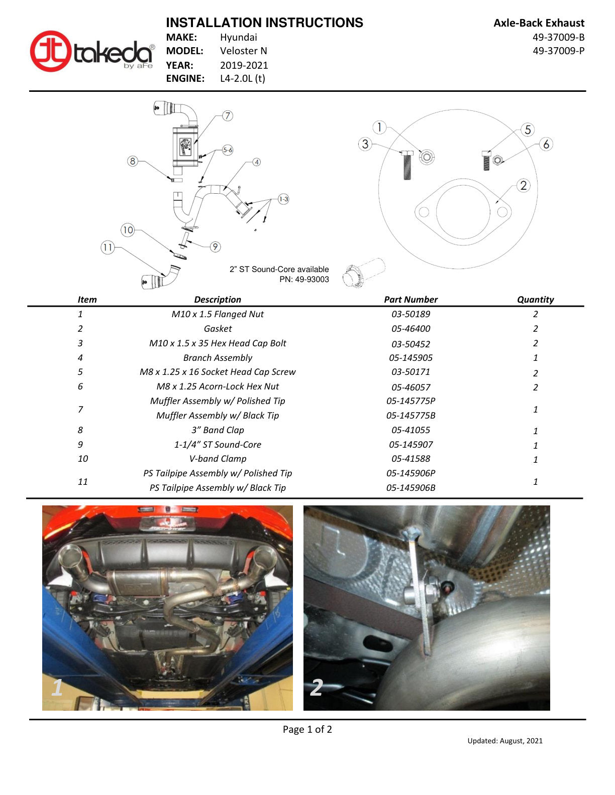 aFe Takeda-ST Axle-Back Exhaust | Hyundai Veloster N (19-20) (49-37009-B)