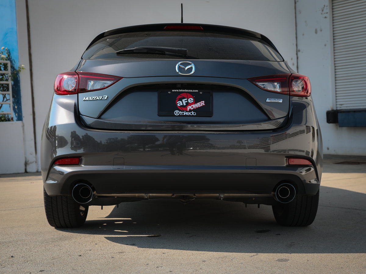 aFe Takeda 2.5in SS Axle-Back Exhaust w/ Blue Flame Tips | Mazda 3 (14-18) (49-37014-L)