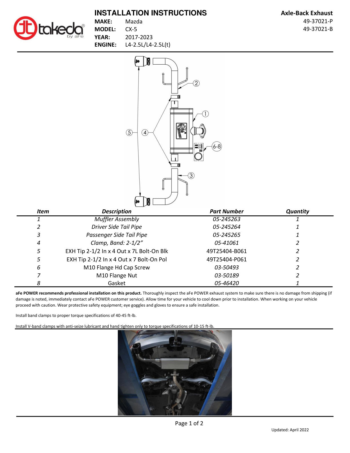 aFe Takeda 2.5in SS Axle-Back Exhaust w/ Black Tips | Mazda CX-5 2017-21 2.5L (49-37021-B)