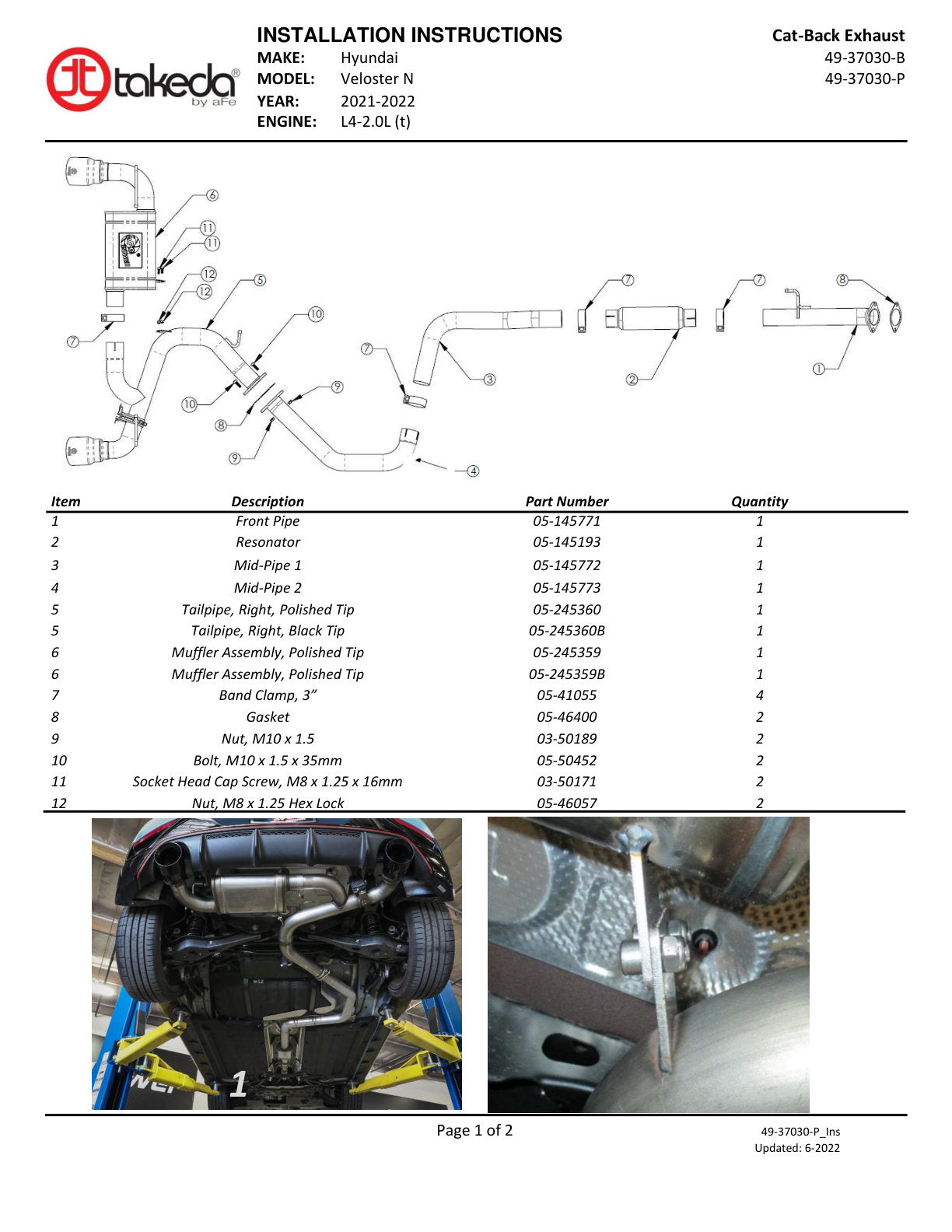 aFe Hyundai Veloster N 2.0L Takeda Cat-Back Exhaust System | Polished Tips (21-22) (49-37030-P)