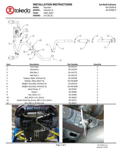 aFe Hyundai Veloster N 2.0L Takeda Cat-Back Exhaust System | Polished Tips (21-22) (49-37030-P)