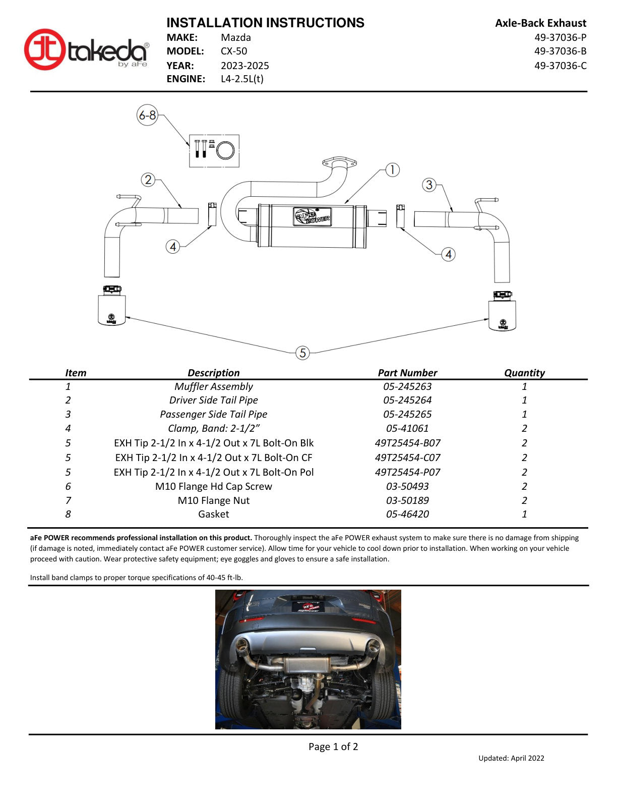 aFe 2.5in SS Axle-Back Exhaust | Mazda CX-50 (22-25) (49-37036-P)