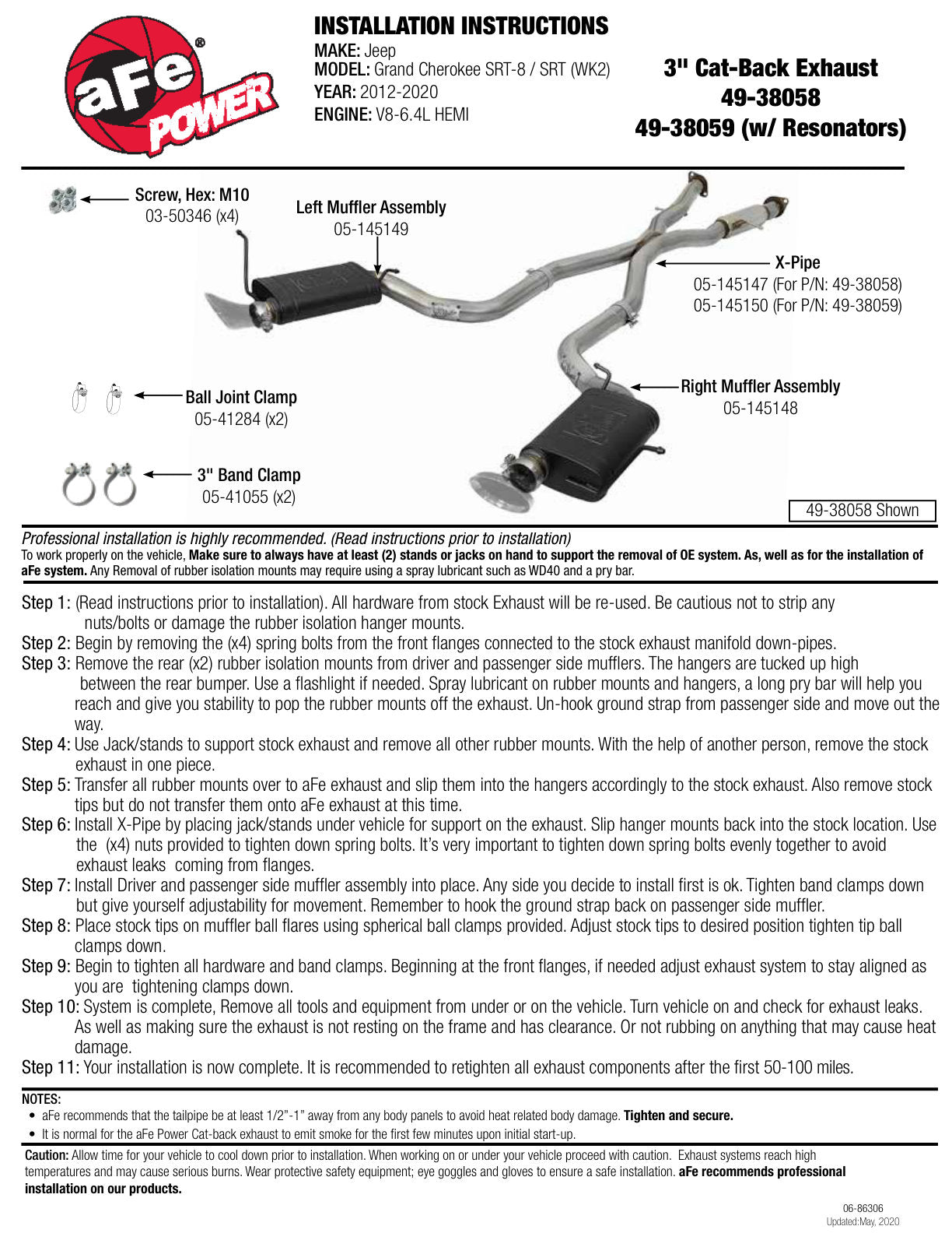 aFe 3in SS Cat-Back Exhaust w/ Resonator | Jeep WK2 SRT8/Trackhawk (12-21) (49-38059)