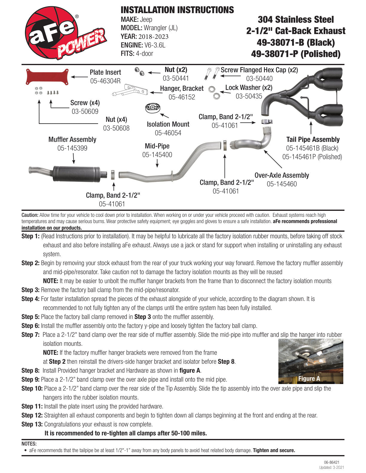 aFe 2.5in SS Cat-Back Exhaust w/ Black Tip | Jeep Wrangler JL (18+) (49-38071-B)