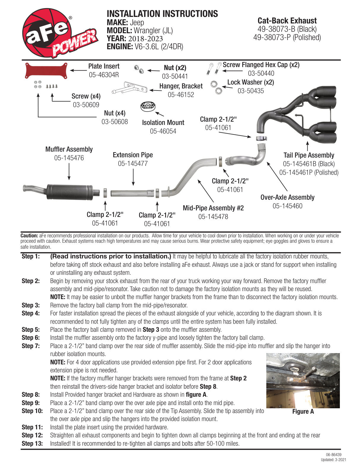 aFe 2.5in SS Cat-Back Exhaust w/ Black Tip | Jeep Wrangler JL (18-20) (49-38073-B)