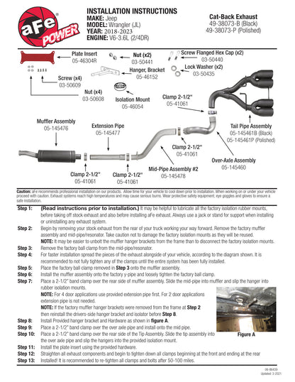 aFe 2.5in SS Cat-Back Exhaust w/ Black Tip | Jeep Wrangler JL (18-20) (49-38073-B)