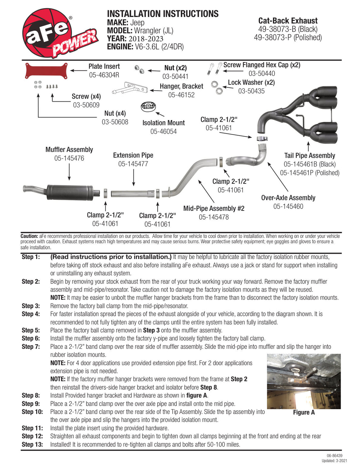 aFe 2.5in SS Cat-Back Exhaust w/ Polished Tip | Jeep Wrangler JL (18-20) (49-38073-P)