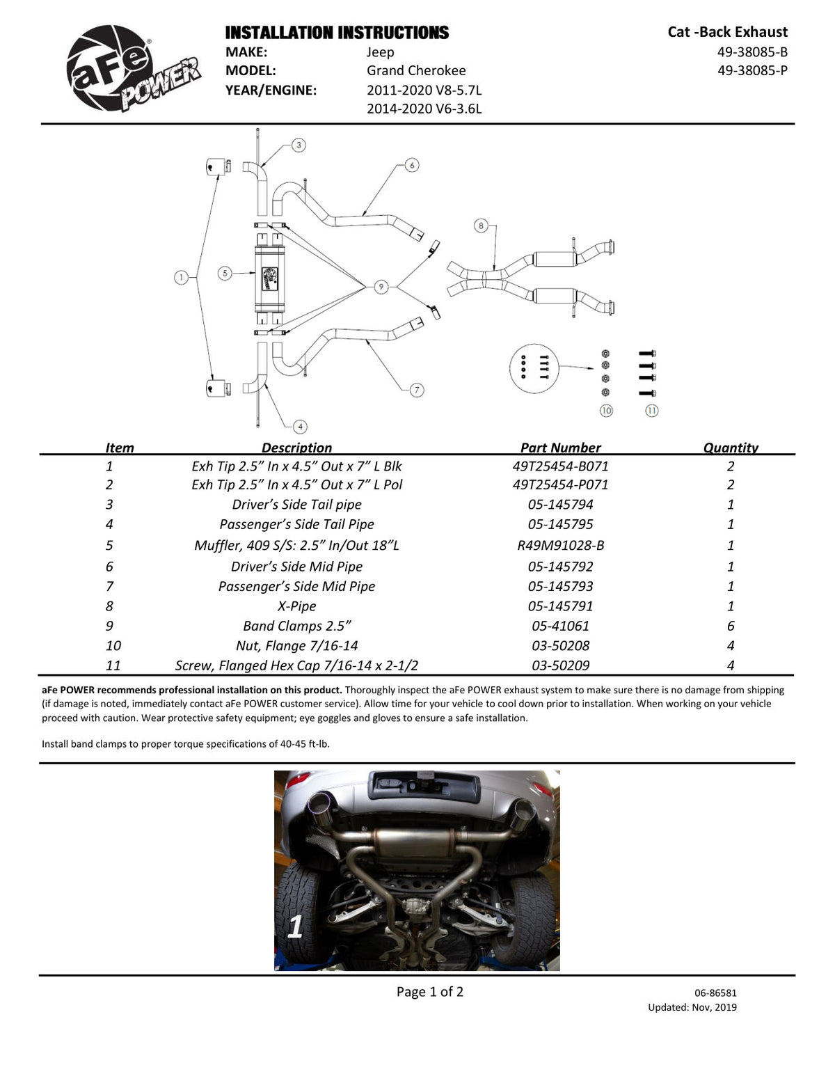 aFe Vulcan 2.5in SS Cat-Back Exhaust | Jeep GC WK2 11-19 (49-38085-P)