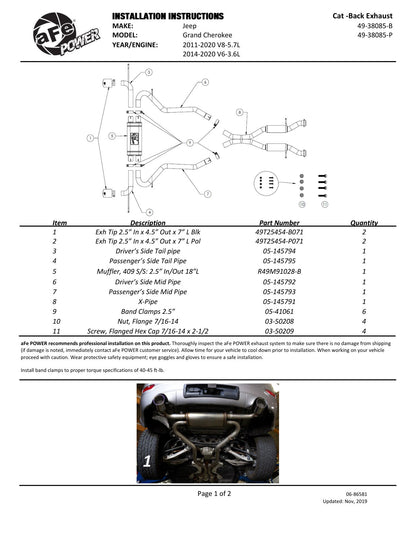 aFe Vulcan 2.5in SS Cat-Back Exhaust | Jeep GC WK2 11-19 (49-38085-P)