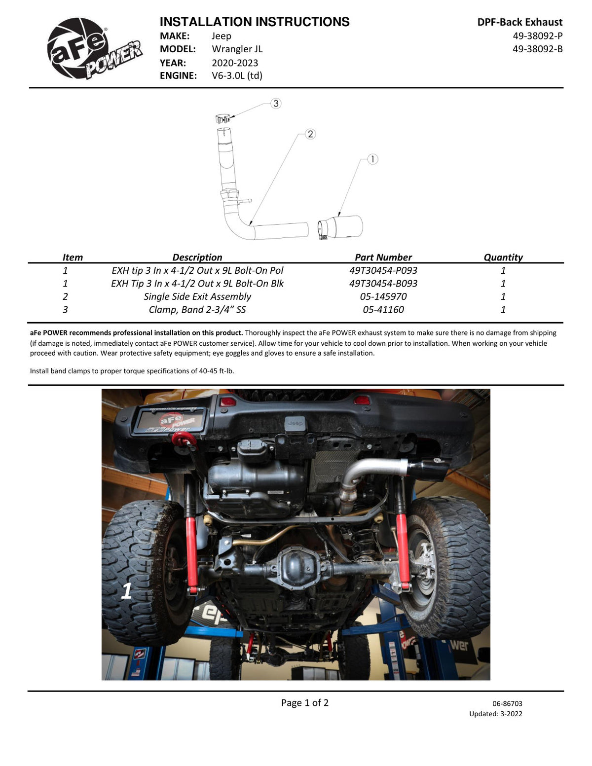 aFe HD 3in SS DPF-Back Exhaust | Jeep Wrangler (49-38092-P)