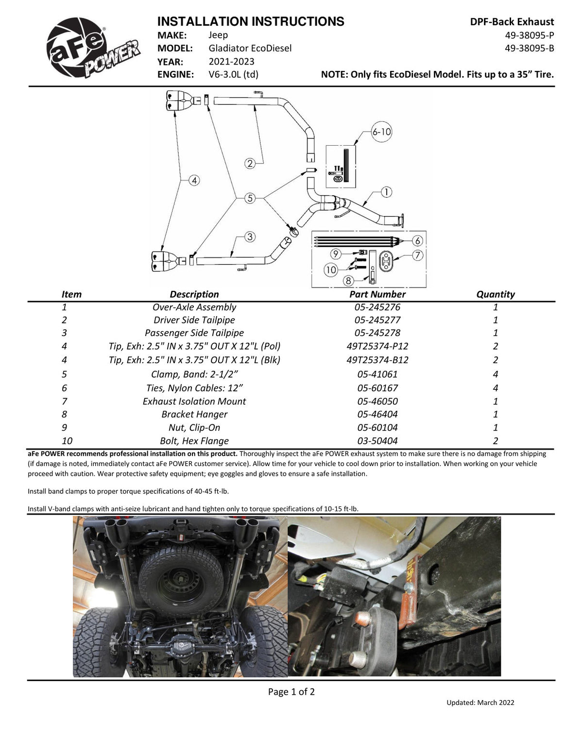 aFe Vulcan SS 3in to 2.5in Cat-Back Exhaust Jeep Gladiator (21-22) (49-38095-P)