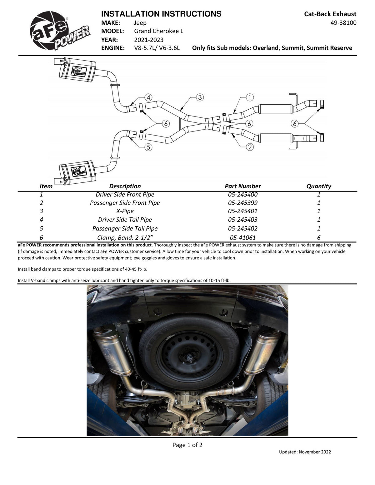 aFe 2-1/4in to 2-1/2in SS Cat-Back Exhaust | Jeep GC L V8 21-23 (49-38100)