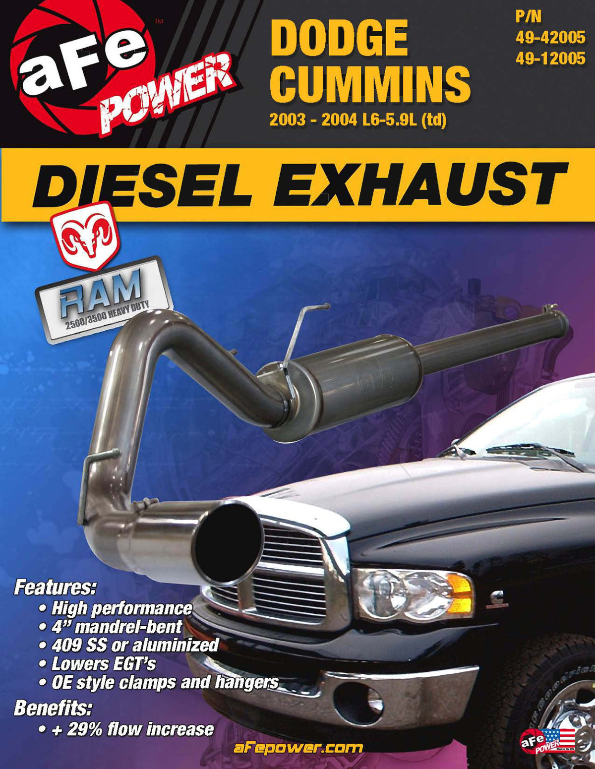 aFe Large Bore-HD 4in SS Cat-Back Exhaust | Dodge Ram 2500/3500 03-04 (49-42005)