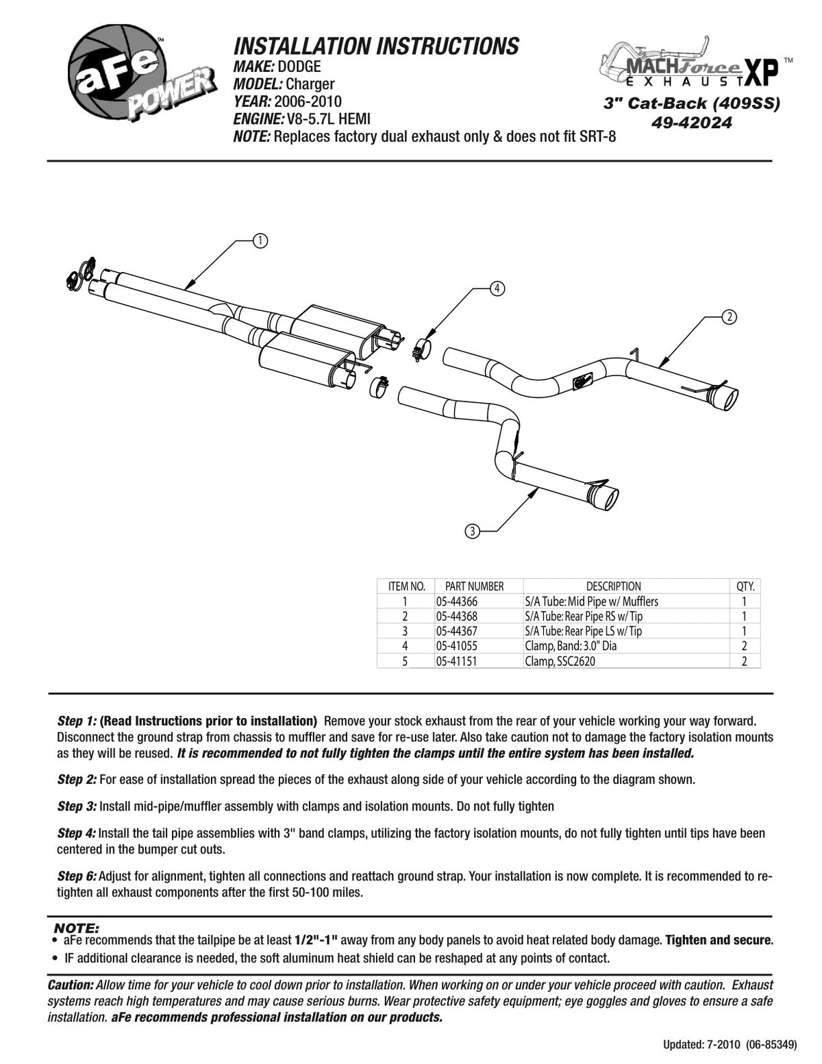 aFe 3 IN 409 Stainless Steel Cat-Back Exhaust System | Dodge Charger V8-5.7L (06-10) (49-42024)