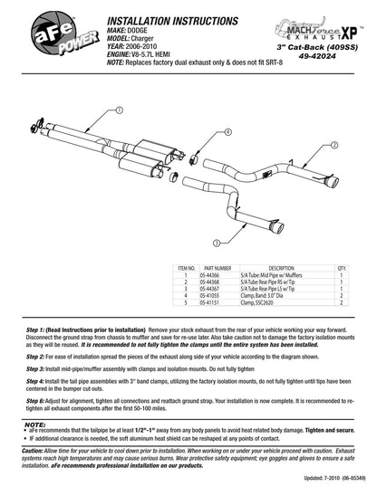 aFe 3 IN 409 Stainless Steel Cat-Back Exhaust System | Dodge Charger V8-5.7L (06-10) (49-42024)