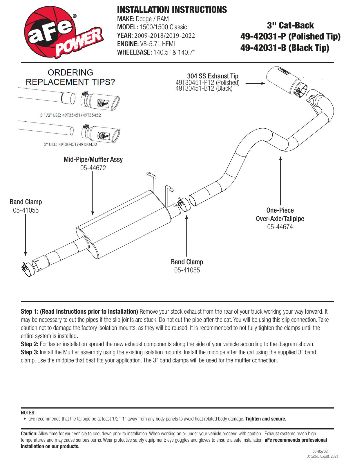 aFe Mach Force-Xp 3in Cat-Back Exhaust w/ Dual Polished Tips | Dodge Ram 5.7L (09-12) (49-42031-B)
