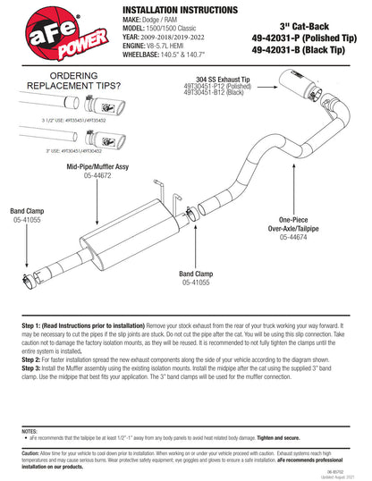 aFe Mach Force-Xp 3in Cat-Back Exhaust | Dodge Ram 1500 V8 5.7L (09-12) (49-42031-P)