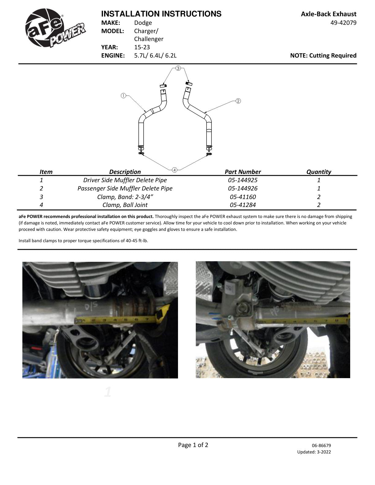 aFe SS Axle-Back Exhaust | Dodge Challenger/Charger Hellcat (15-23) (49-42079)