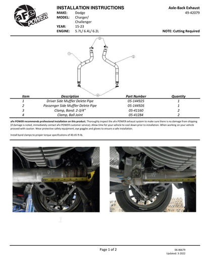 aFe SS Axle-Back Exhaust | Dodge Challenger/Charger Hellcat (15-23) (49-42079)