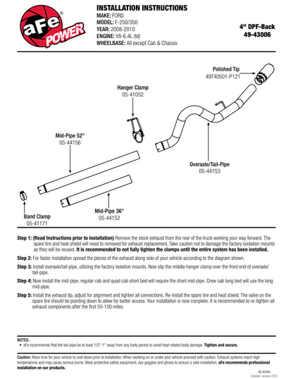 aFe MACHForce XP DPF-Back SS-409 Exhaust | Ford Diesel Trucks 08-10 (49-43006)