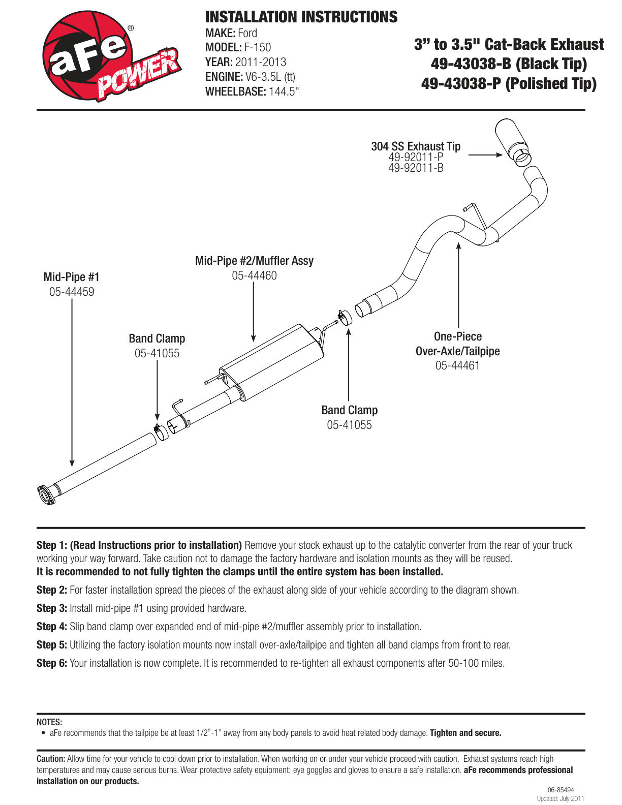 aFe Mach Force-Xp 3in to 3.5in SS Cat-Back Exhaust | Ford F-150 (11-14) V6-3.5L (49-43038-B)