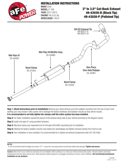 aFe Mach Force-Xp 3in to 3.5in SS Cat-Back Exhaust | Ford F-150 (11-14) V6-3.5L (49-43038-B)