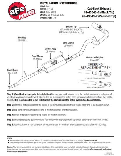 aFe 3in 409 SS Cat-Back Exhaust | Ford F-150 V8 4.6/5.4L (97-03) (49-43043-B)