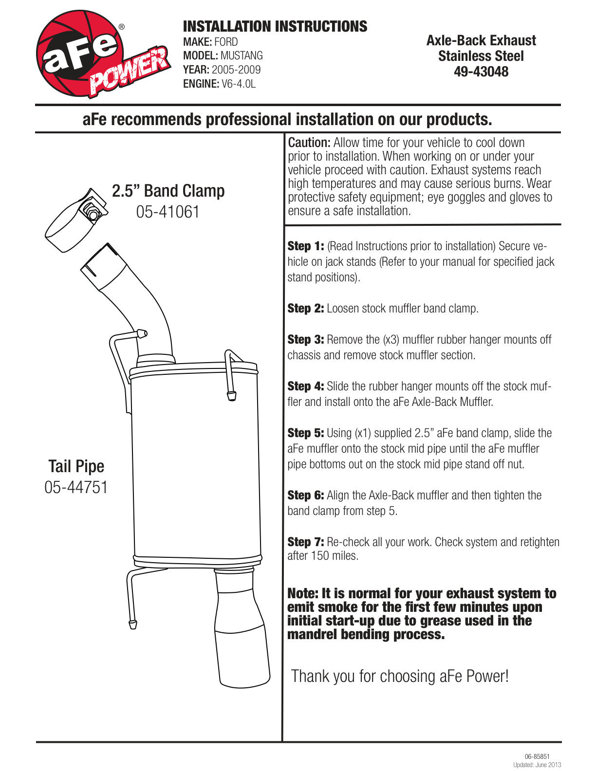 aFe 2.5in 409 SS Axle-Back Exhaust | Ford Mustang V6 4.0L (05-09) (49-43048)