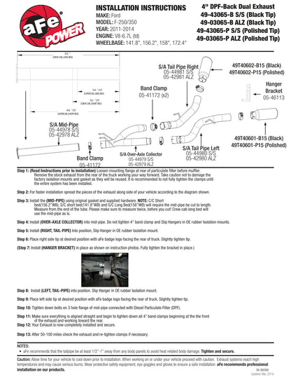 aFe HD 4in 409 SS DPF-Back Exhaust | Ford 11-16 F-250/350 (49-43065-P)